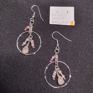Rose Quartz and Garnet Antique Brass Earrings